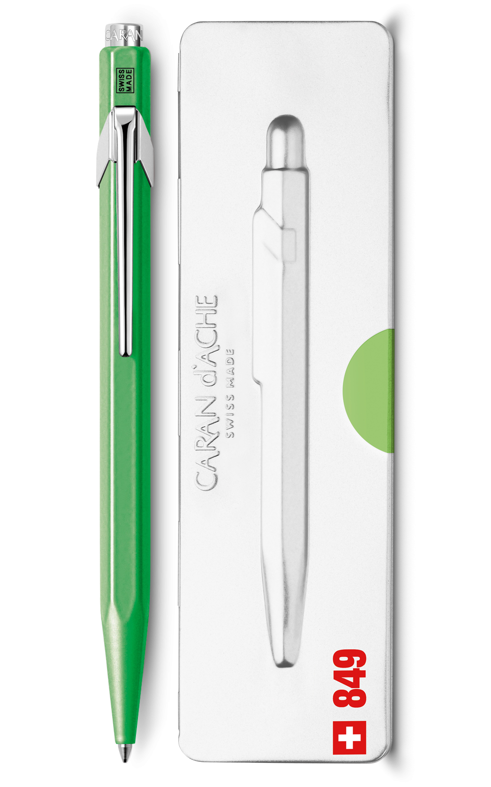 Caran d'Ache 849 POPLINE Fluorescent Green Ballpoint Pen 849.730 with holder 