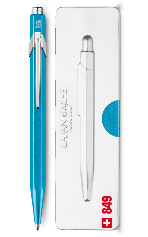 Caran d'Ache 849 Turquoise Ballpoint w/Tin Case