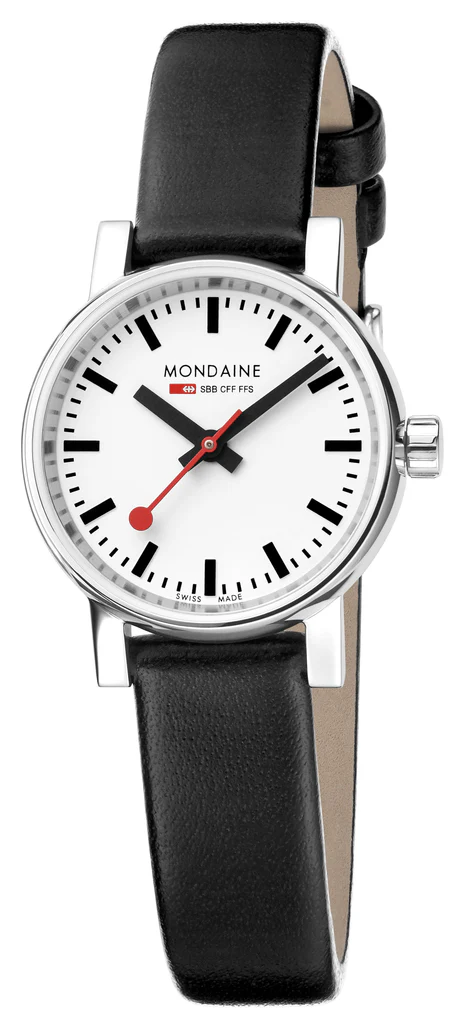 Mondaine WATCH 26mm EVO2 black leather - GET IT ENGRAVED