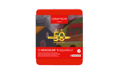 Caran d’Ache Box of 10 NEOCOLOR™ II Aquarelle Pastels 50 Years Dark – Special Edition