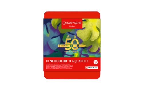 Caran d’Ache Box of 10 NEOCOLOR™ II Aquarelle Pastels 50 Years Lush – Special Edition
