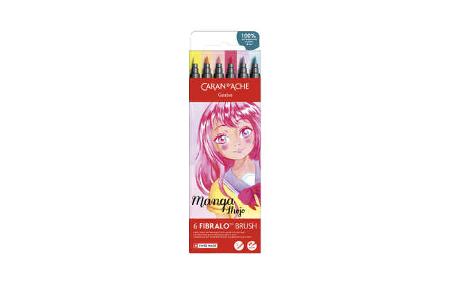 Set 6 Fibre-tipped Pens Fibralo; Brush Manga Shojo