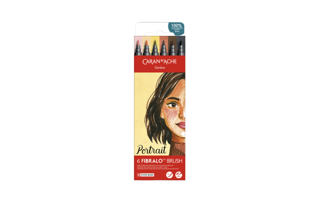 Set 6 Fibre-tipped Pens Fibralo; Brush Portrait Caran d’Ache