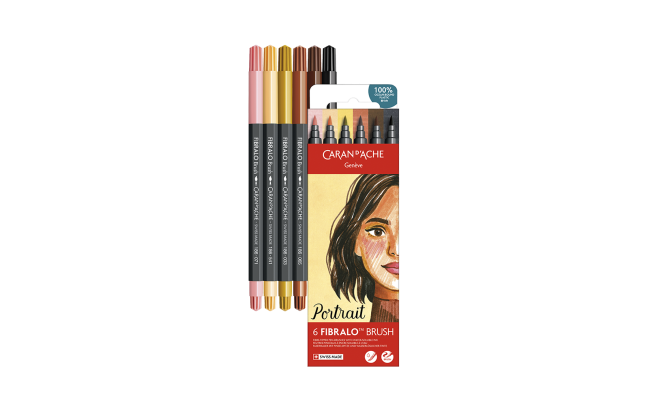 Set 6 Fibre-tipped Pens Fibralo; Brush Portrait Caran d’Ache - Image 2